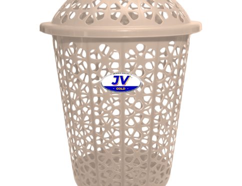 Plastic Laundry Basket With Lid Cream