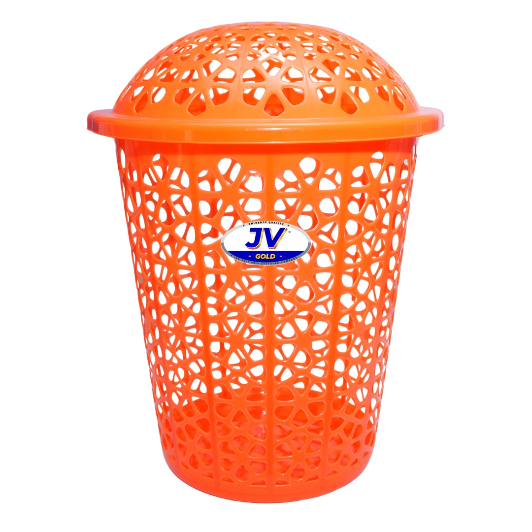 Plastic Laundry Basket With Lid Orange